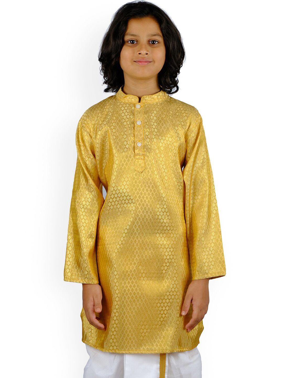 sethukrishna boys gold-toned woven design polyester kurta