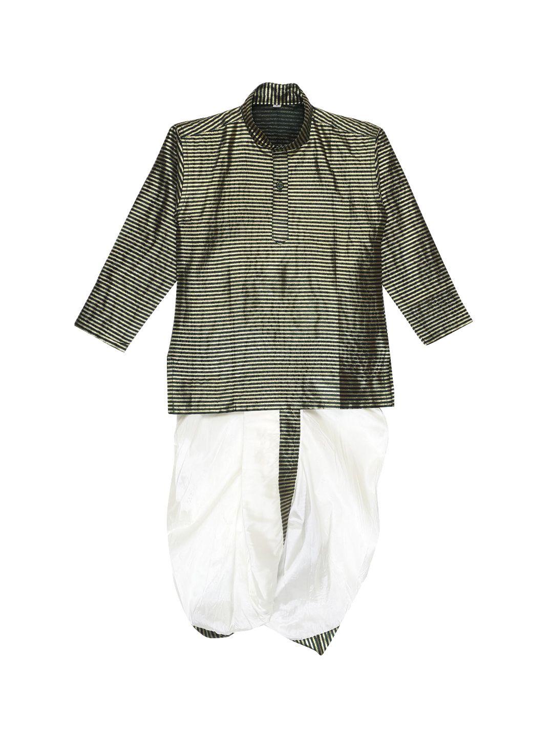 sethukrishna boys green & white striped kurta with dhoti pants