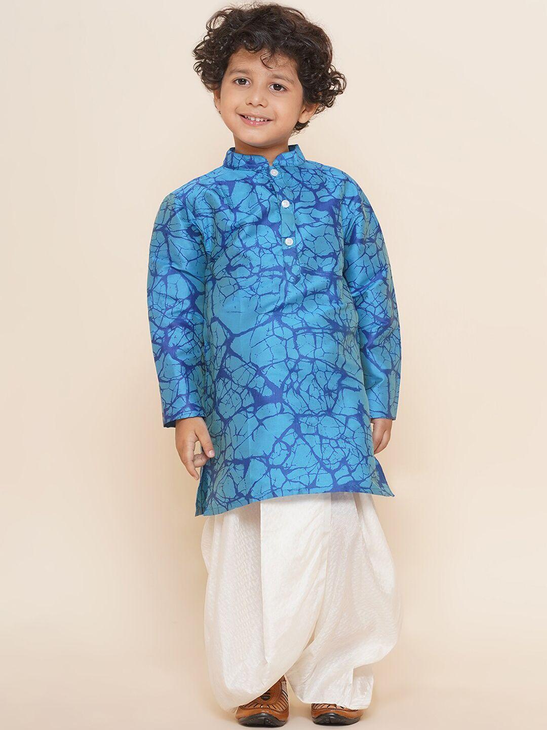 sethukrishna boys mandarin collar abstract printed kurta with dhoti pants