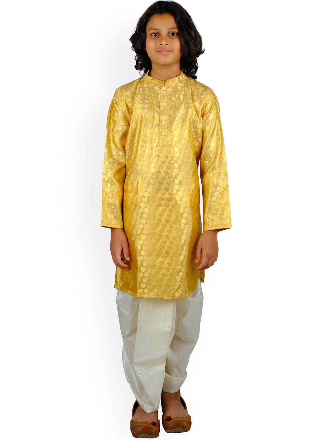 sethukrishna boys mandarin collar ethnic motifs woven design kurta with dhoti pants