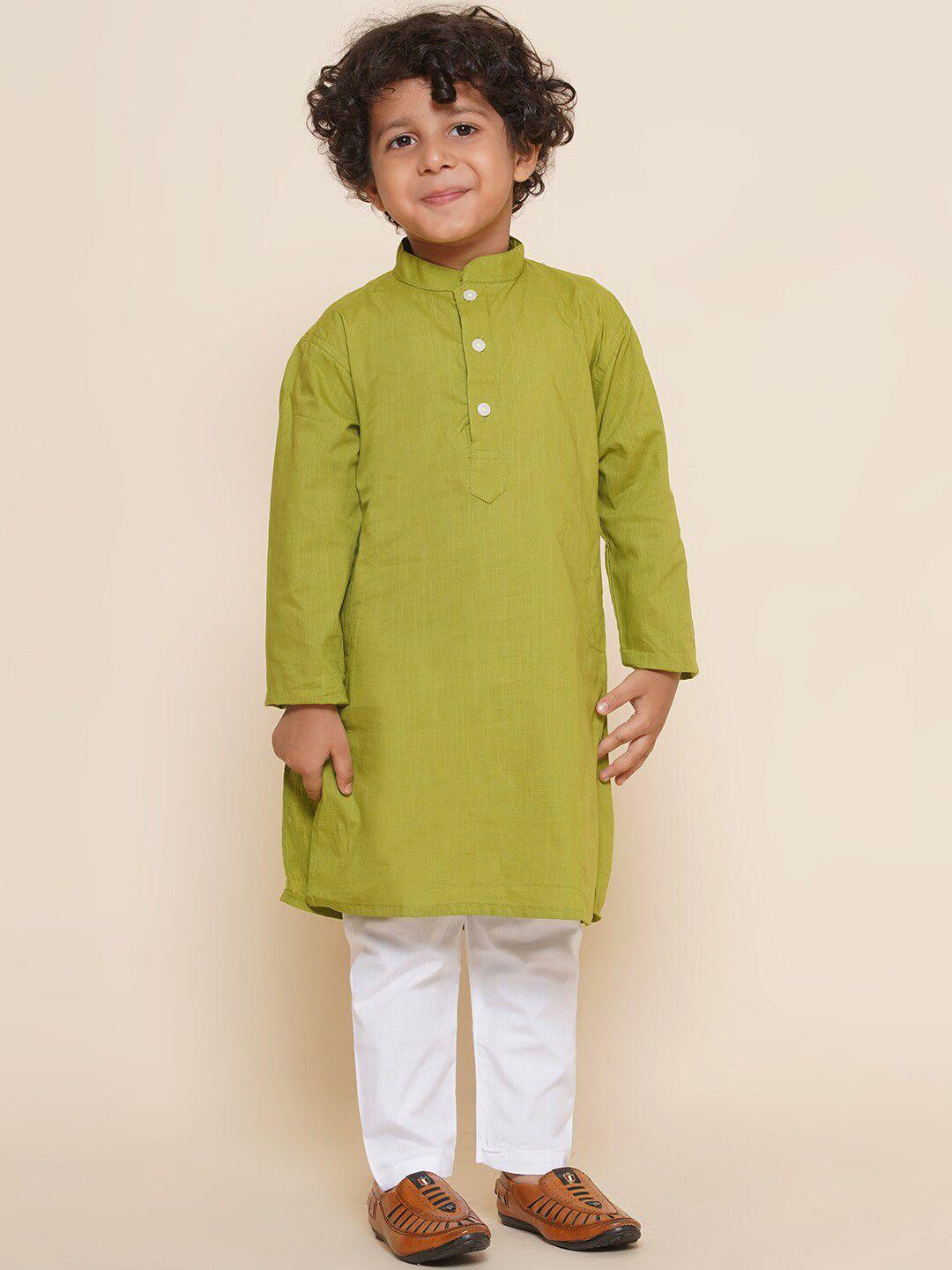 sethukrishna boys mandarin collar long sleeves pure cotton kurta with pyjamas