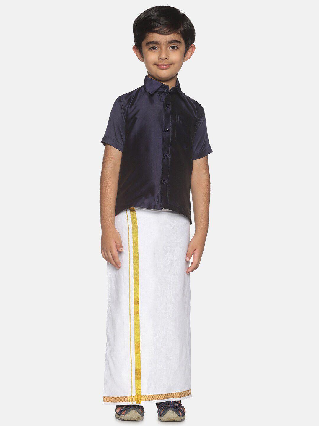 sethukrishna boys navy blue & white shirt with dhoti