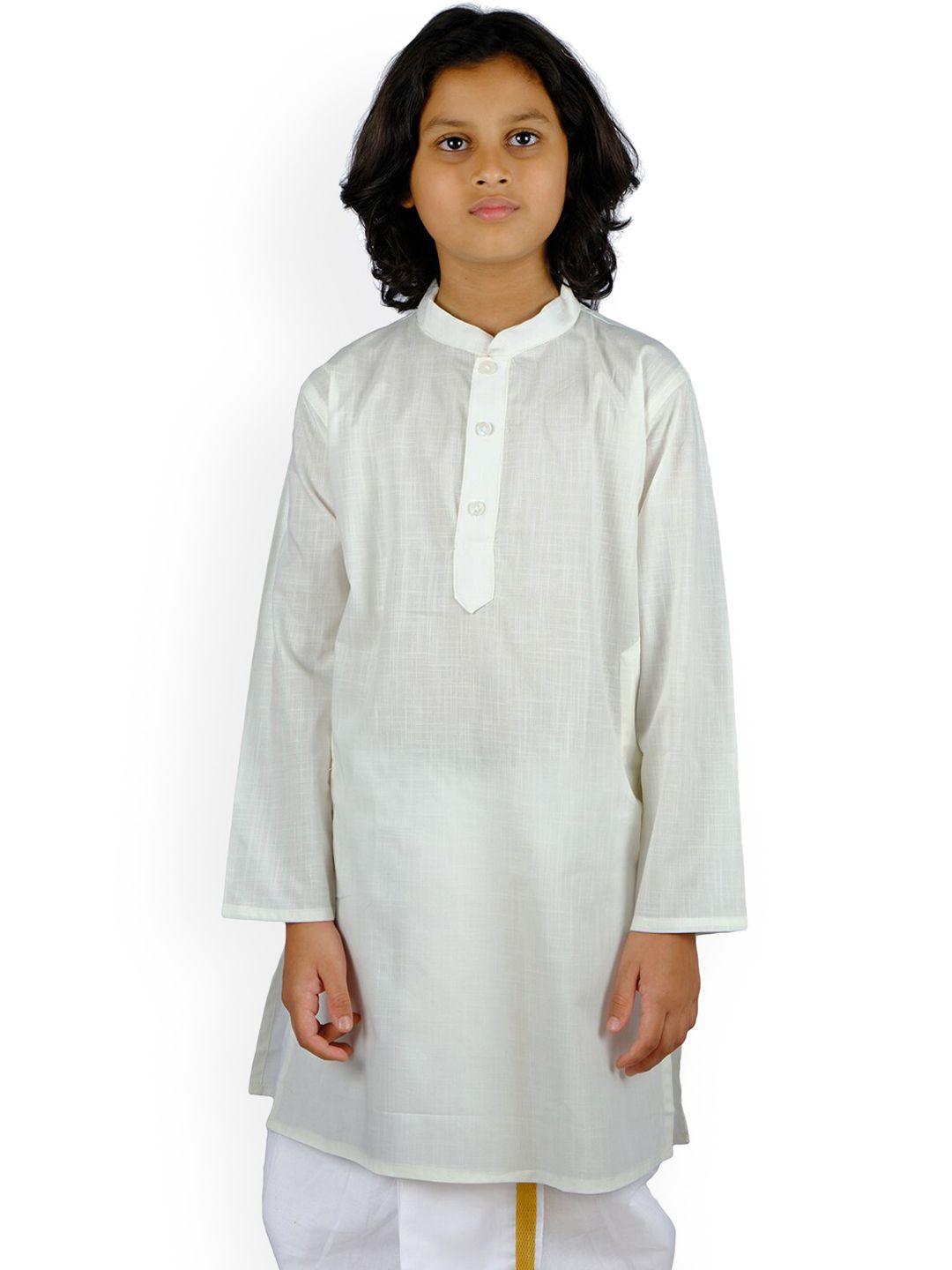 sethukrishna boys off white solid cotton kurta