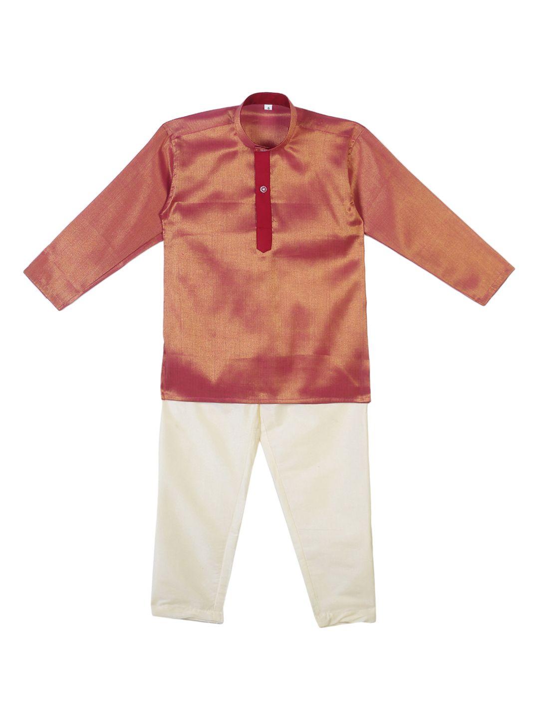 sethukrishna boys pink & cream-coloured solid kurta with pyjamas