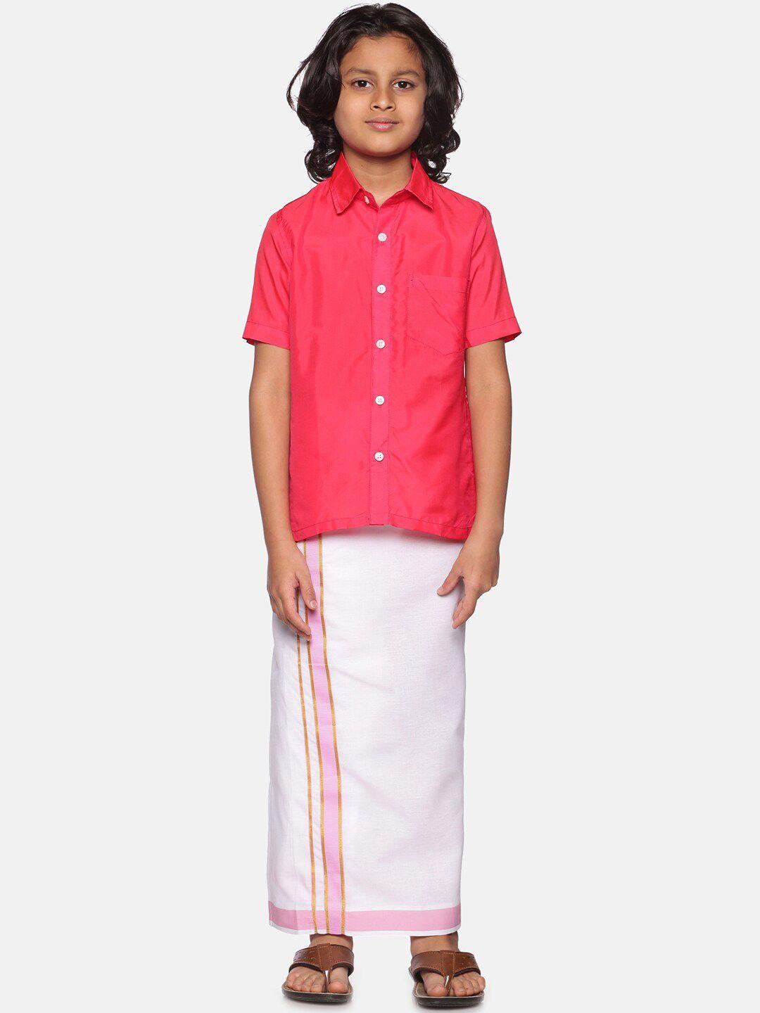 sethukrishna boys pink & white shirt with dhoti