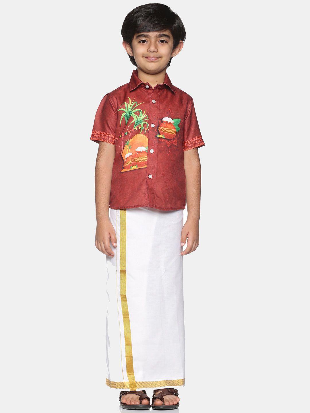 sethukrishna boys pure cotton printed shirt & dhoti set