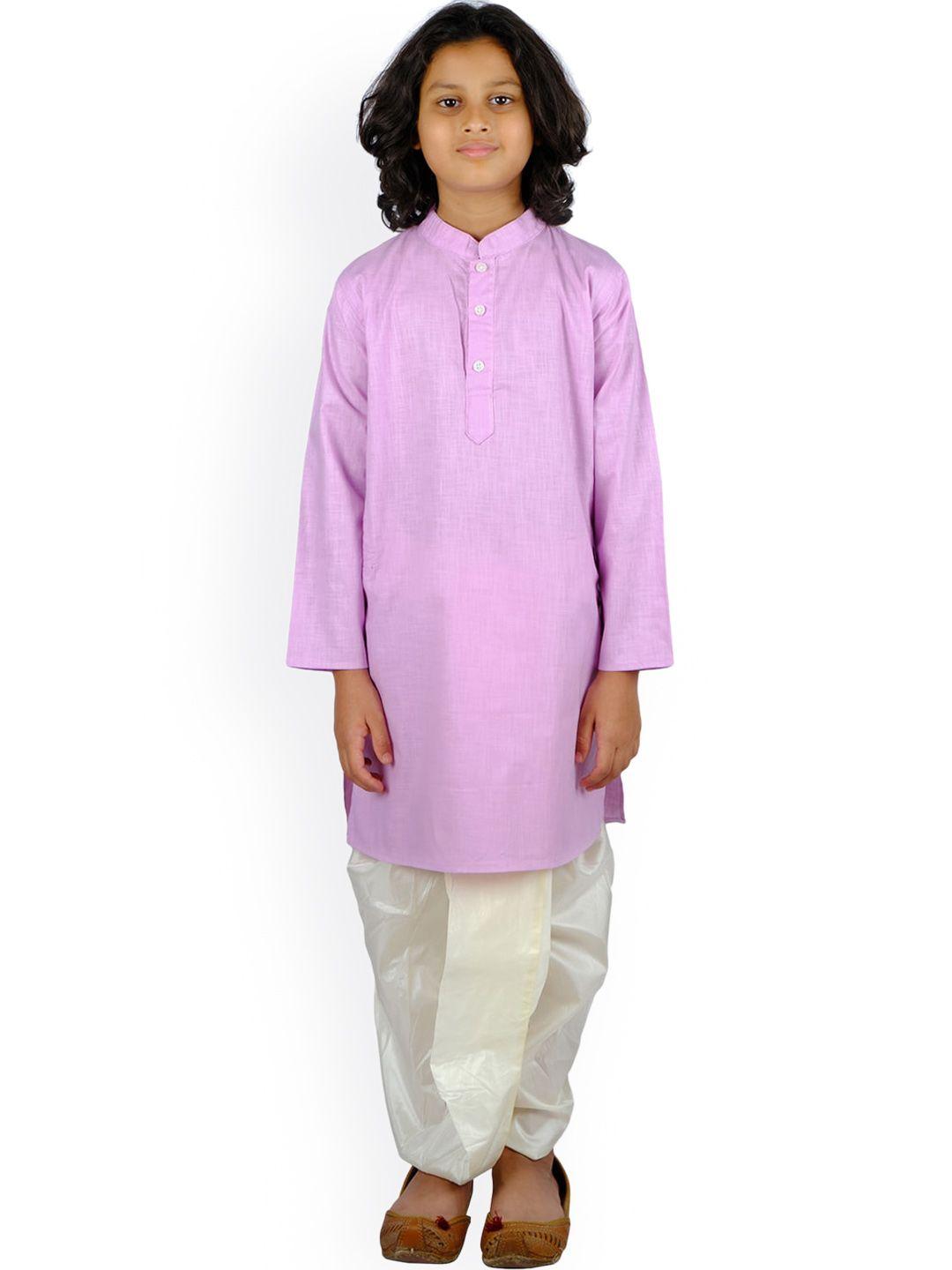 sethukrishna boys purple and white pure cotton kurta with dhoti pant
