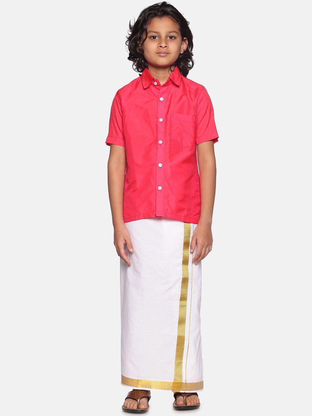 sethukrishna boys rose & white shirt with dhoti
