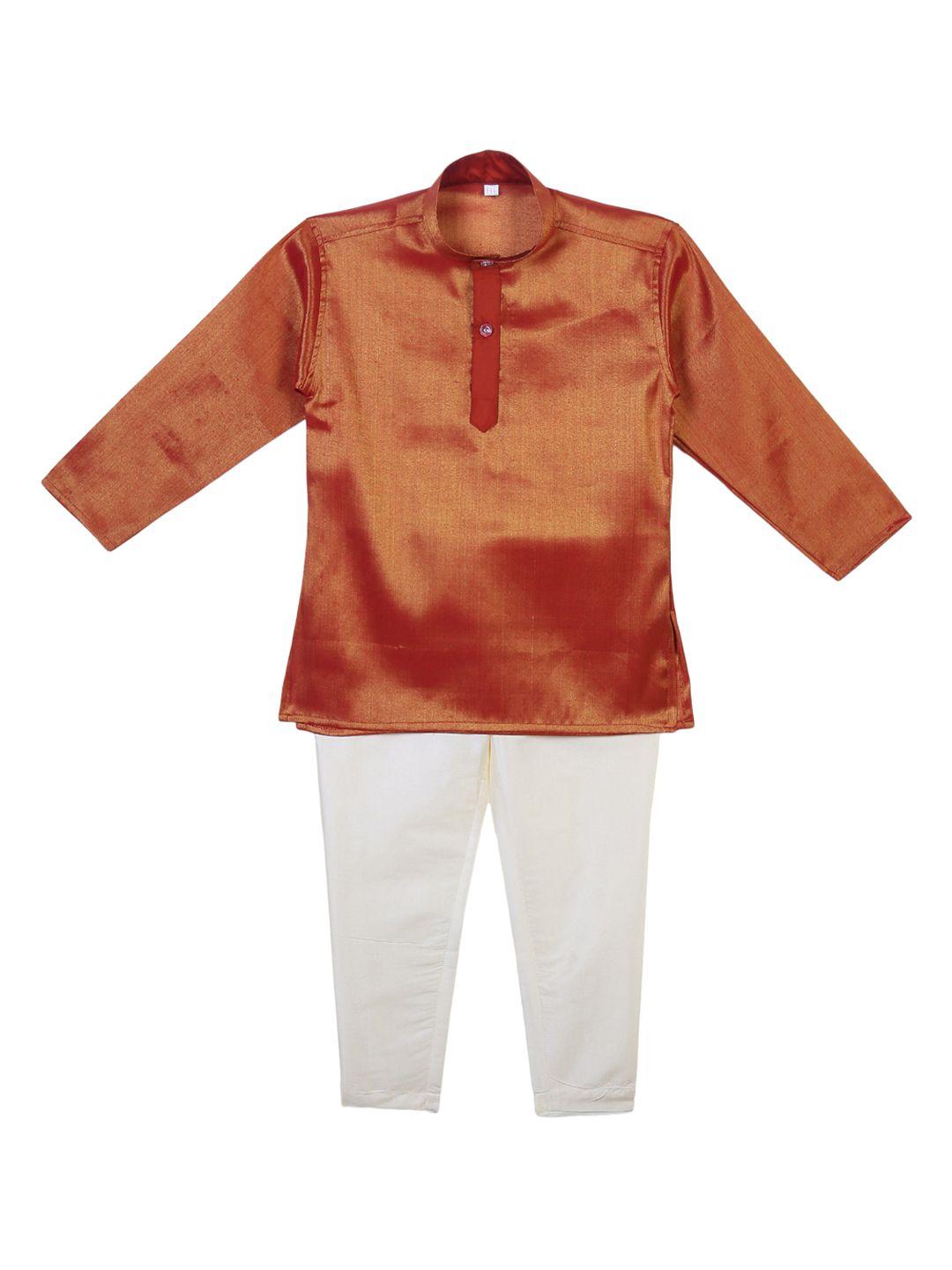 sethukrishna boys rust orange & white solid kurta with pyjamas