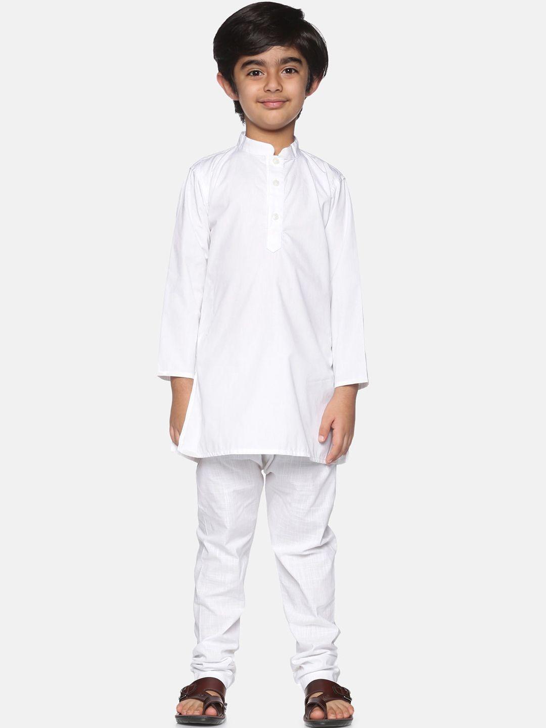 sethukrishna boys white pure cotton kurta with churidar