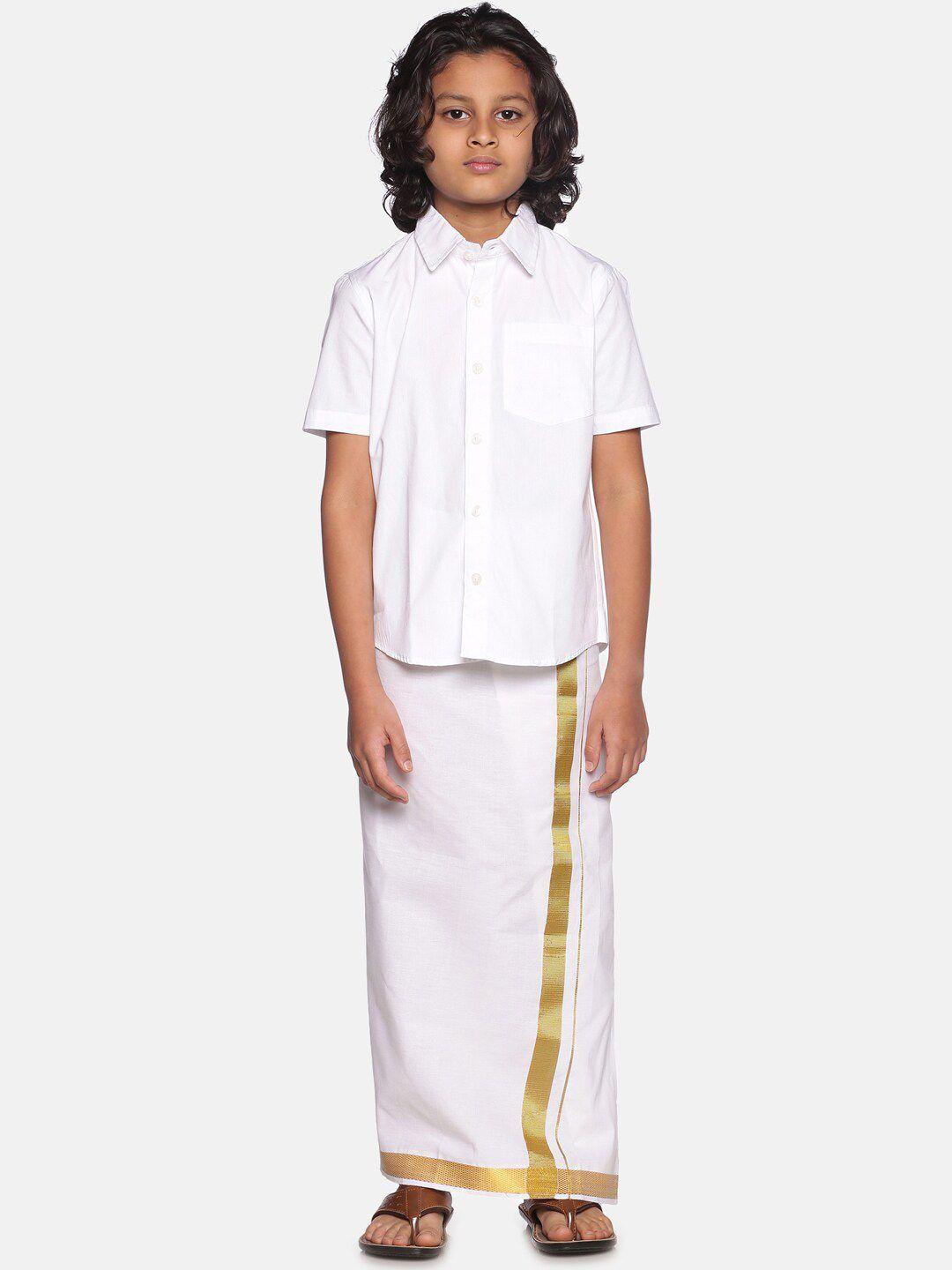 sethukrishna boys white pure cotton solid shirt and dhoti set
