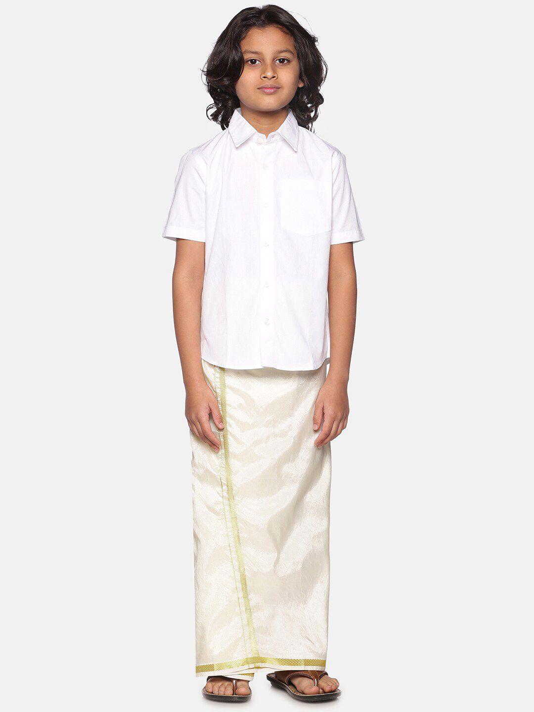 sethukrishna boys white shirt with readymade dhoti