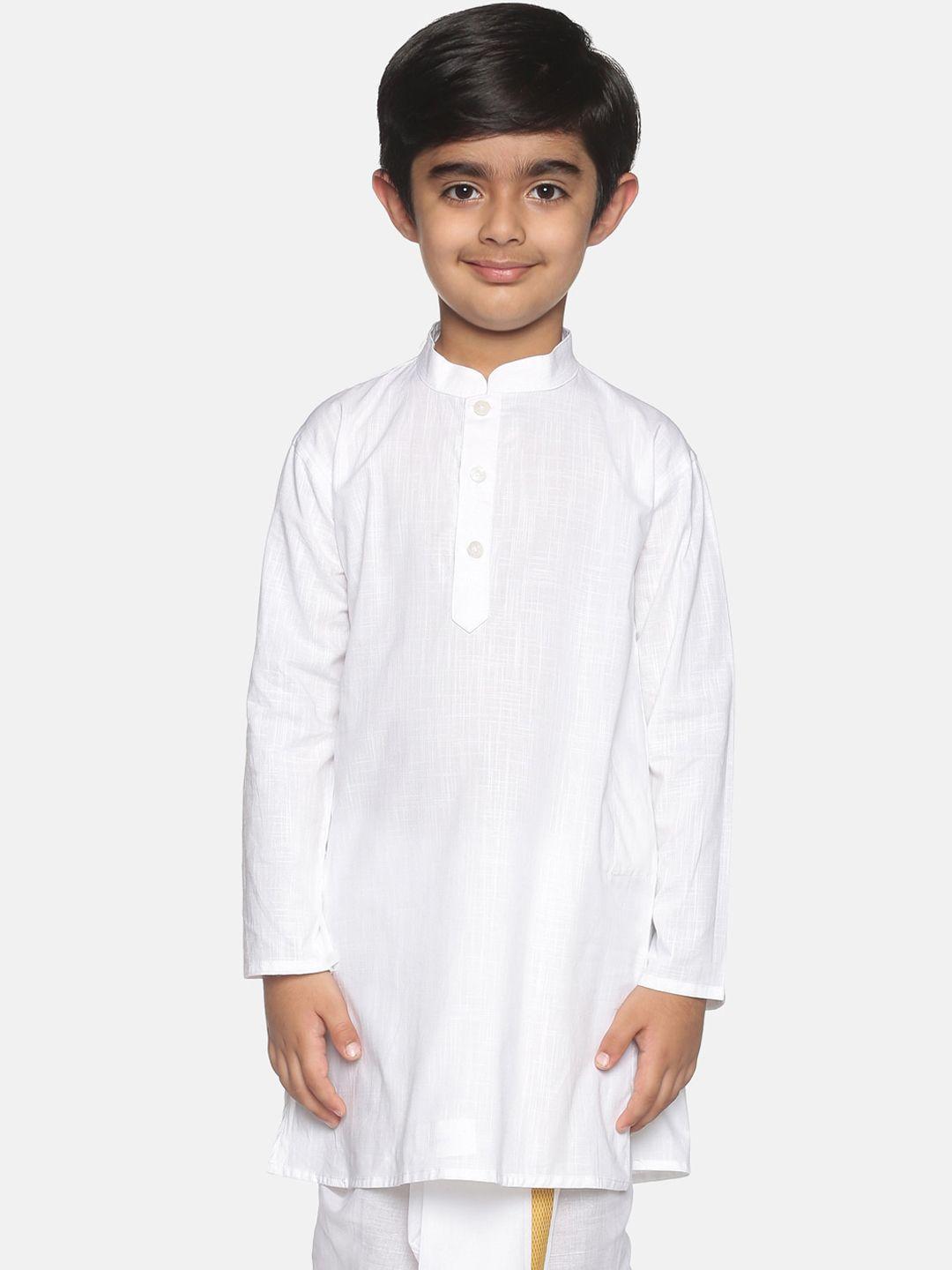 sethukrishna boys white solid pure cotton kurta