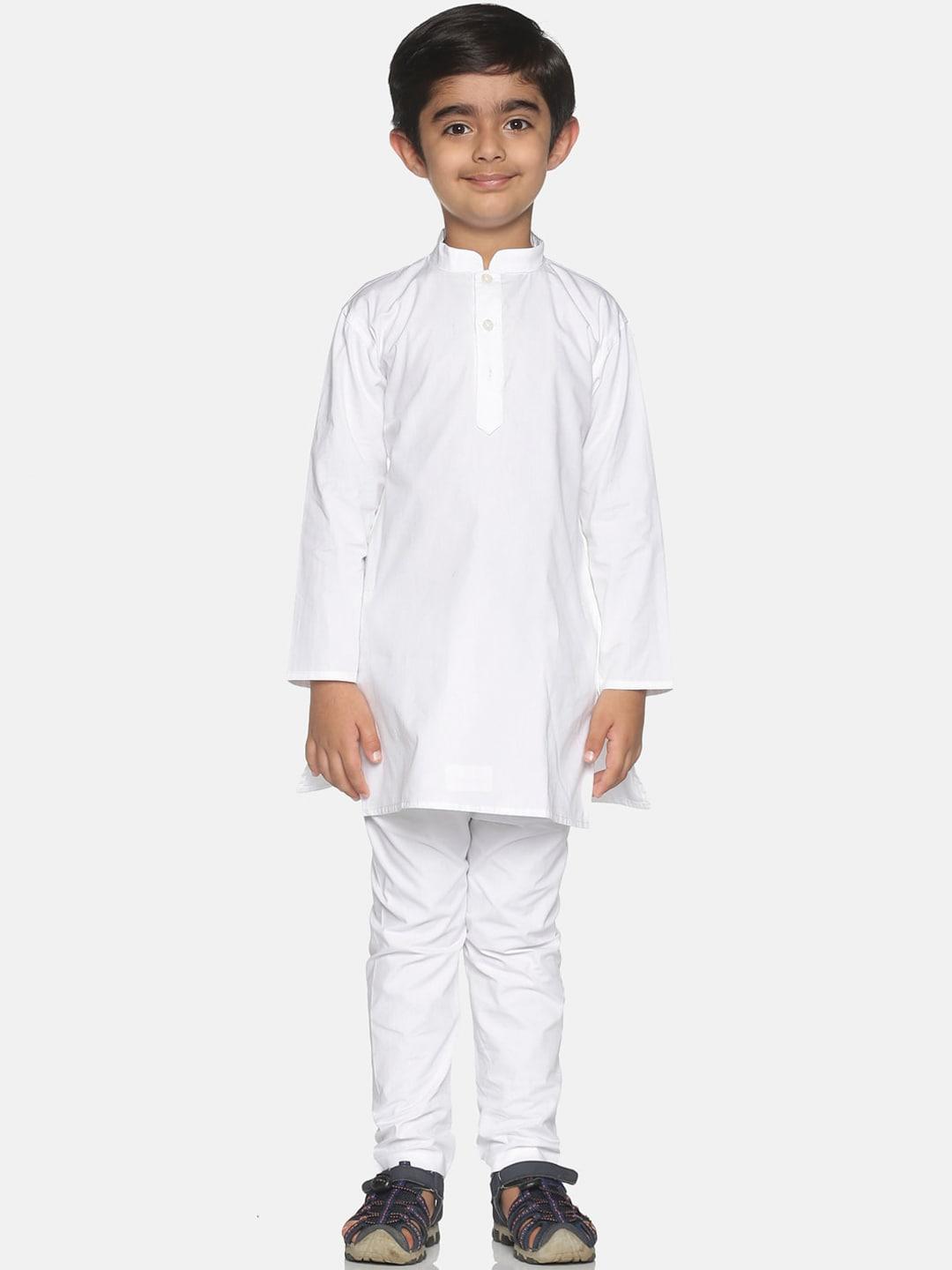 sethukrishna boys white solid regular pure cotton kurta and pyjama set