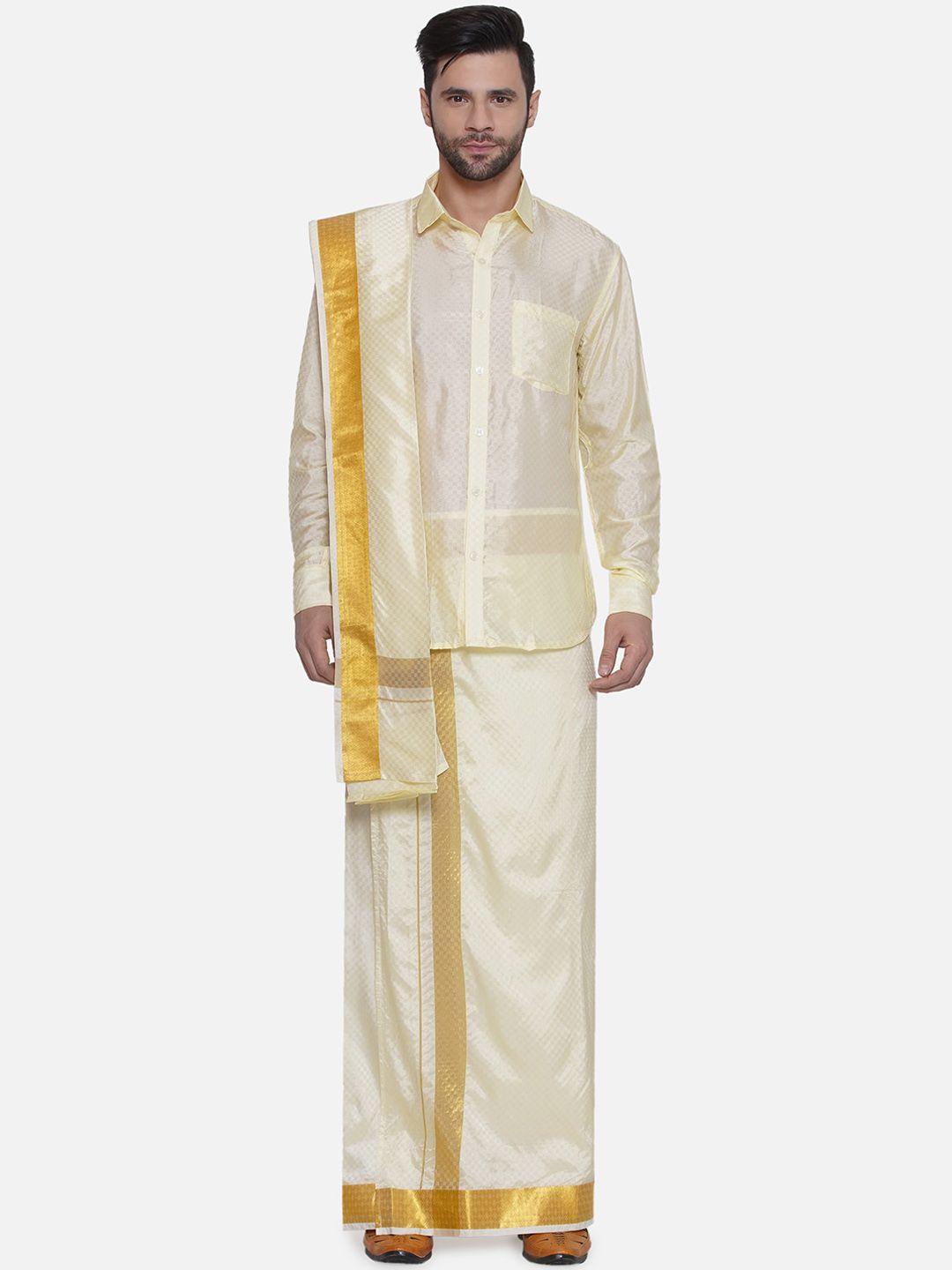 sethukrishna checked art silk ready to wear dhoti with angavastram