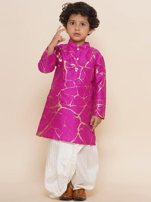 sethukrishna kids dark pink & cream printed full sleeves kurta with dhoti