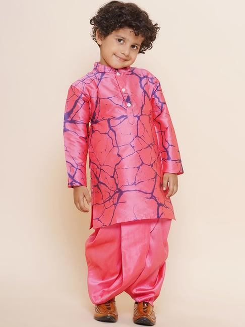 sethukrishna kids light pink printed full sleeves kurta with dhoti