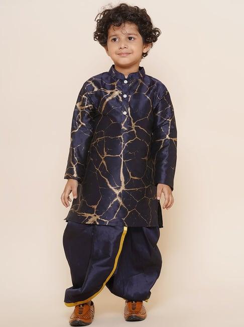 sethukrishna kids navy printed full sleeves kurta with dhoti