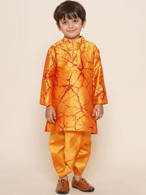 sethukrishna kids orange printed full sleeves kurta with dhoti