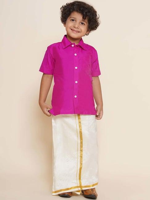 sethukrishna kids pink & white regular fit shirt set