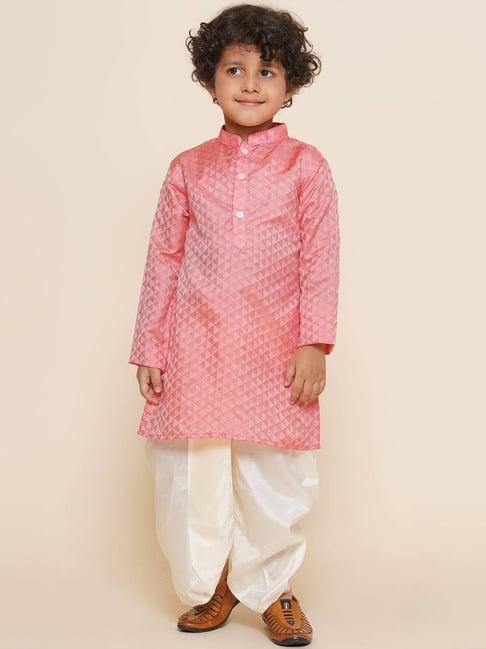 sethukrishna kids pink & white self pattern full sleeves kurta set
