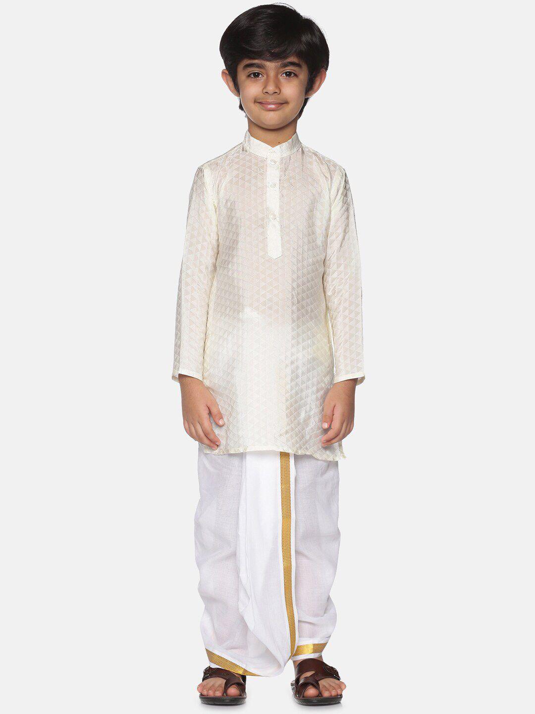 sethukrishna mandarin collar geometric self design zari kurta with dhoti pants