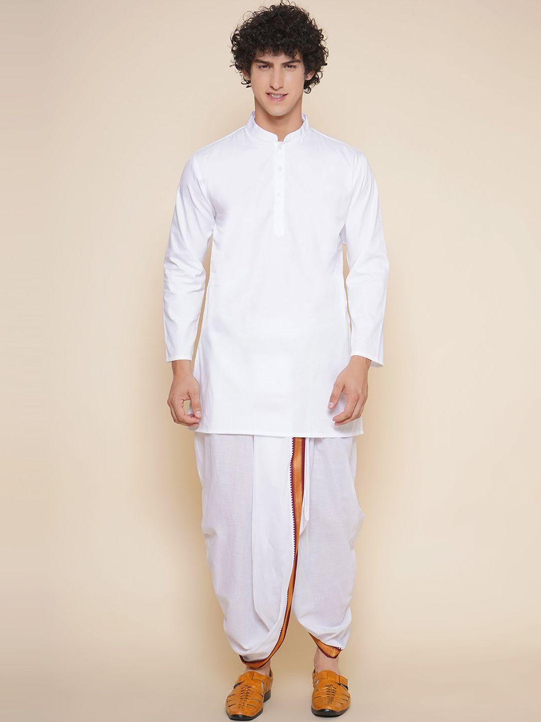 sethukrishna mandarin collar zari pure cotton kurta with dhoti pants
