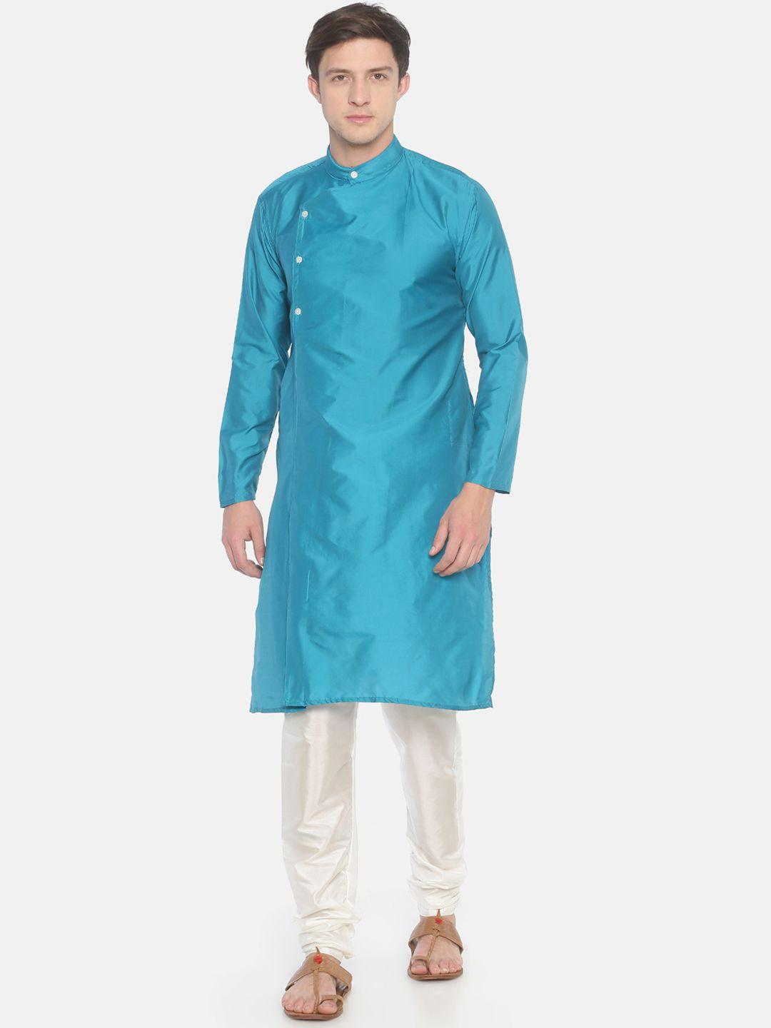 sethukrishna men blue solid kurta with pyjamas