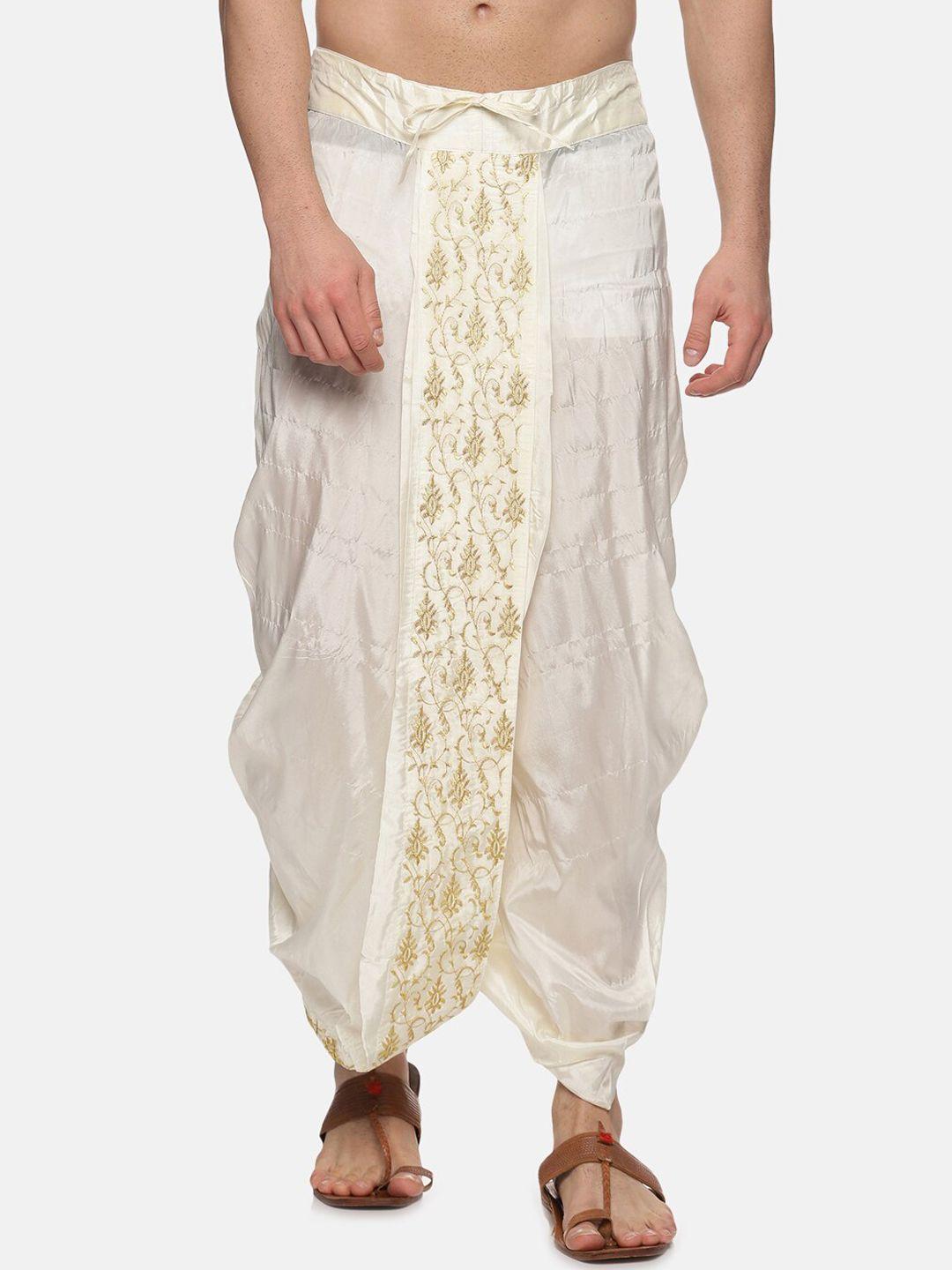 sethukrishna men cream & gold embroidered dhotis pant