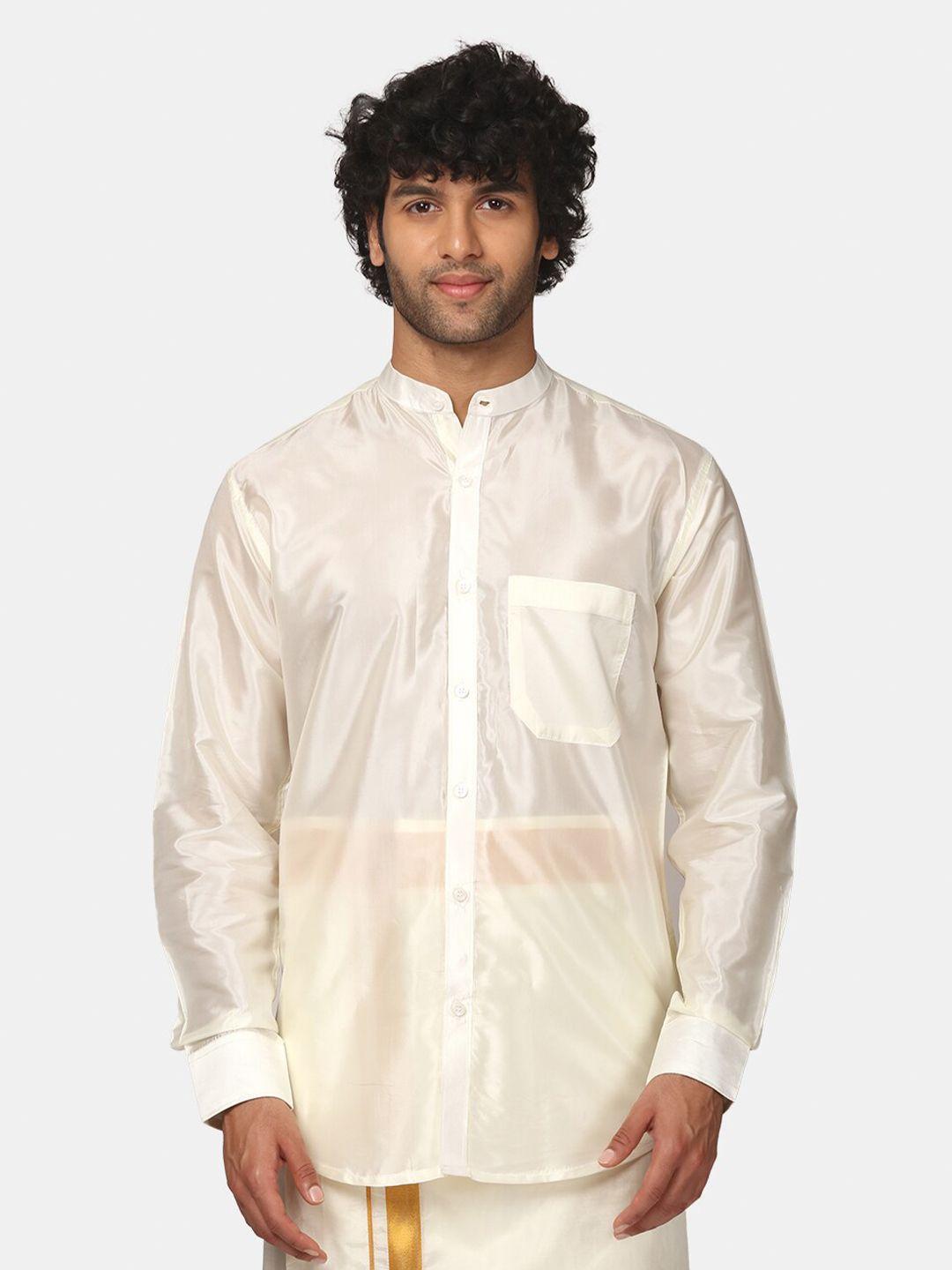 sethukrishna men cream-coloured classic horizontal stripes striped party shirt