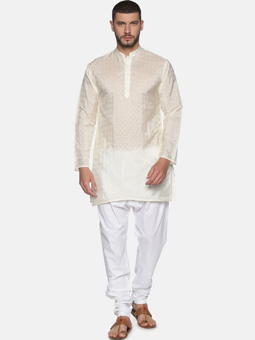 sethukrishna men cream-coloured kurta with pyjamas