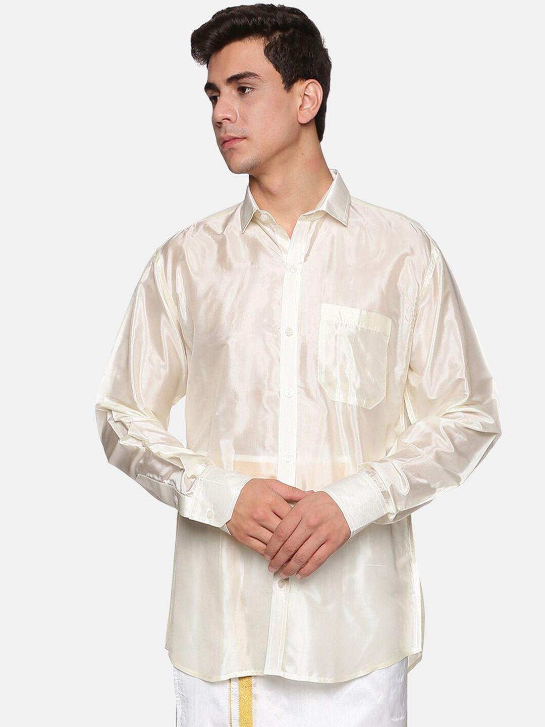 sethukrishna men cream-coloured standard casual shirt