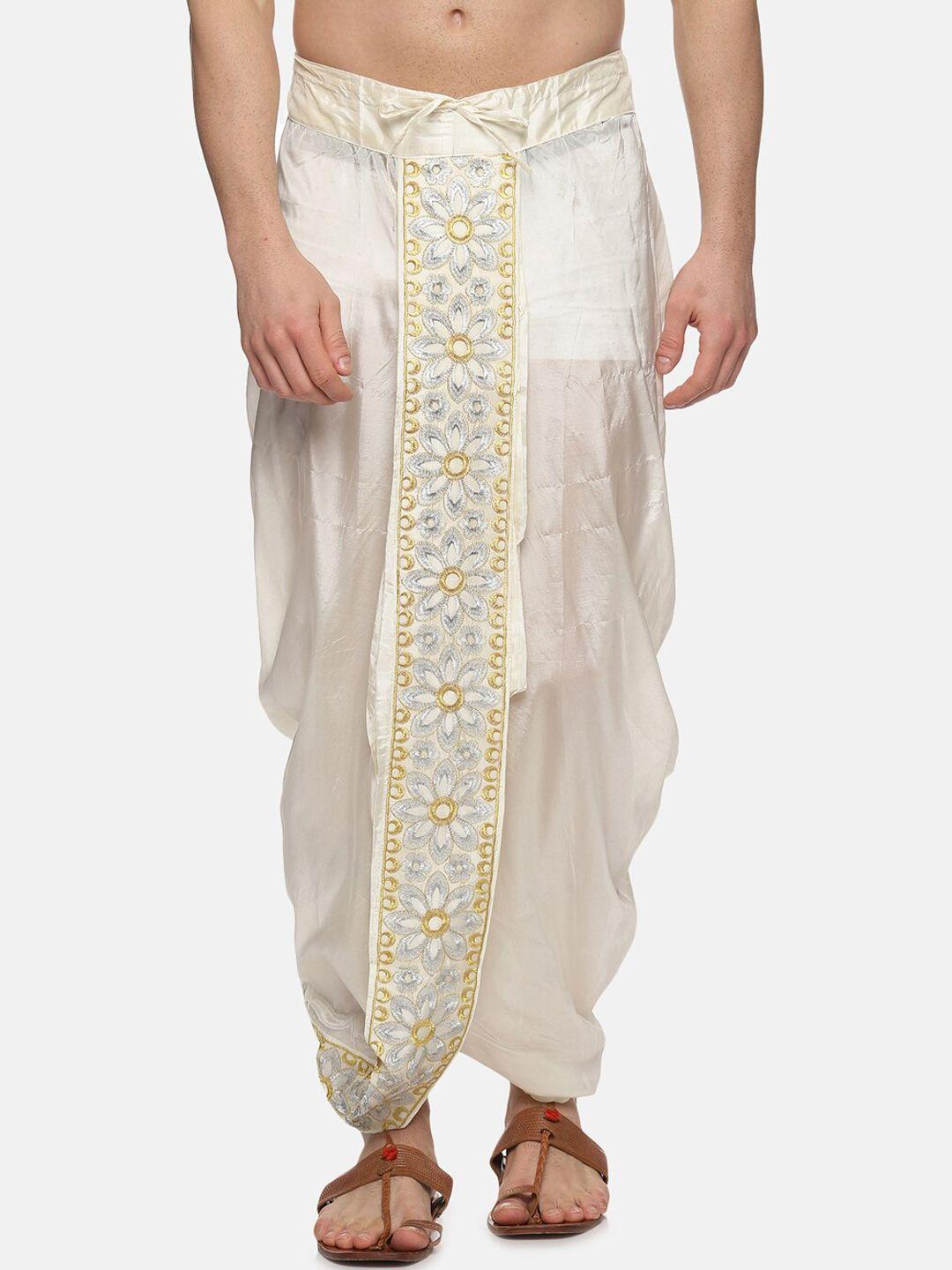 sethukrishna men cream embroidered dhoti pants