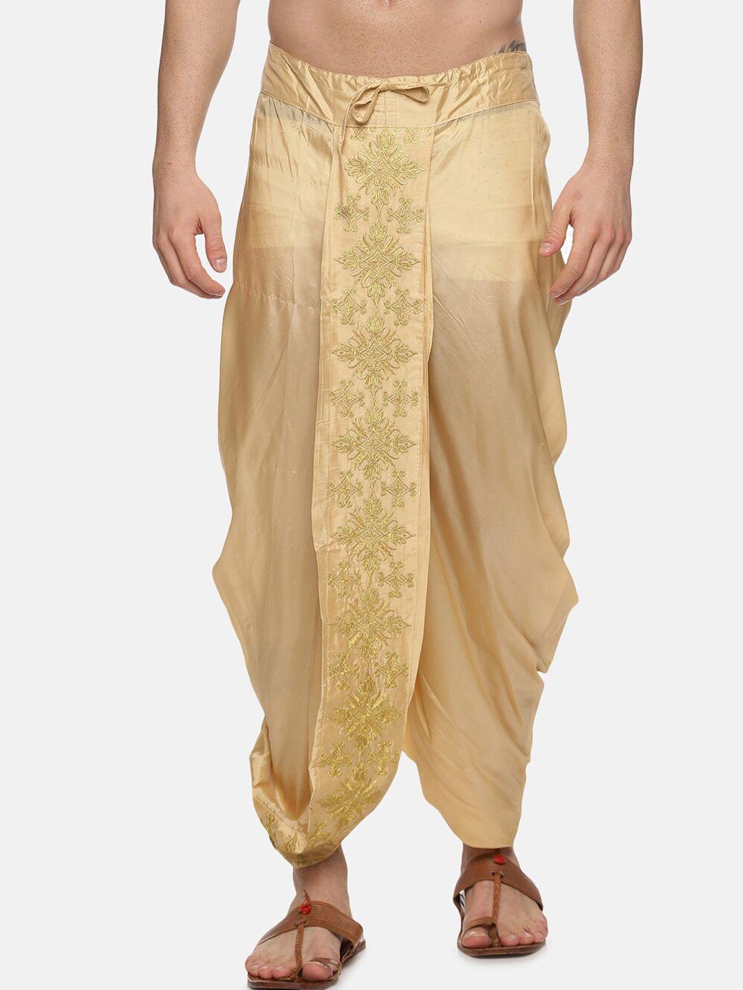 sethukrishna men gold-coloured embroidered dhoti pant