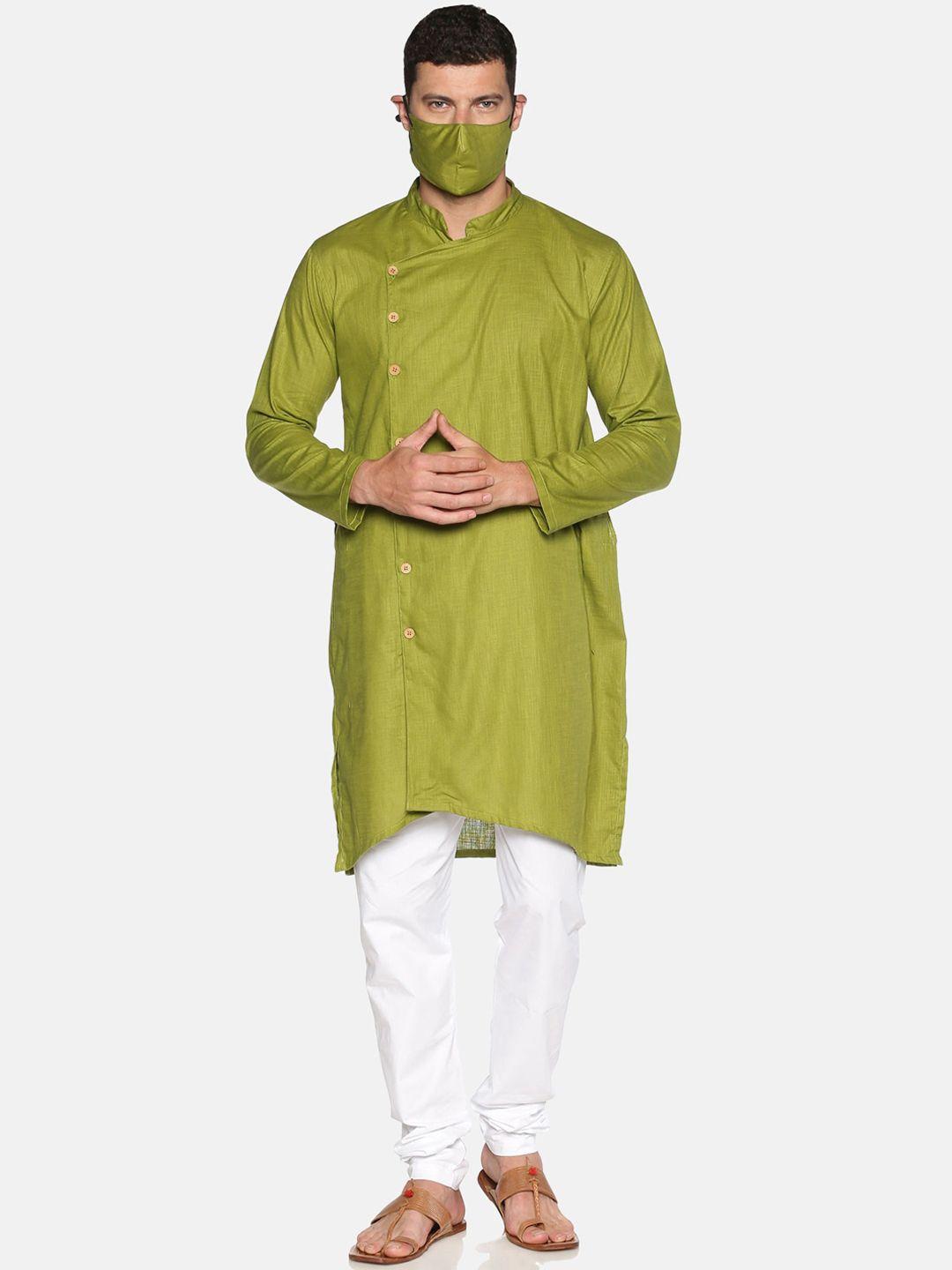 sethukrishna men green & white solid kurta with pyjamas