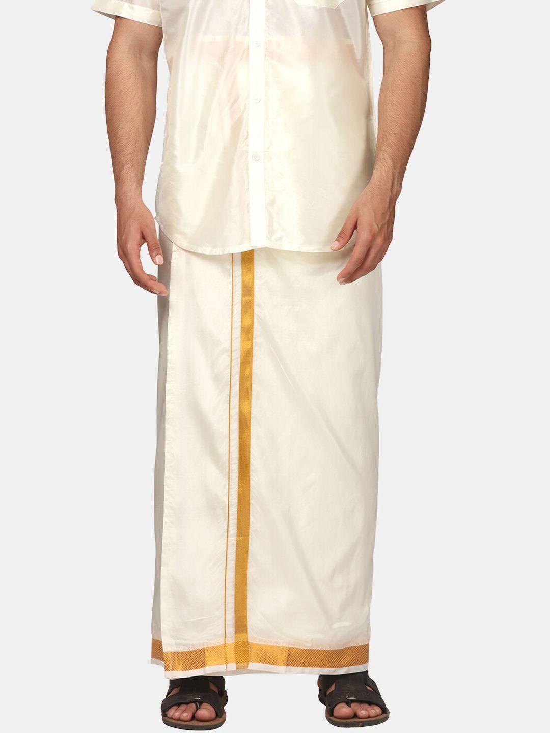 sethukrishna men mid-rise art silk dhotis with angavastram