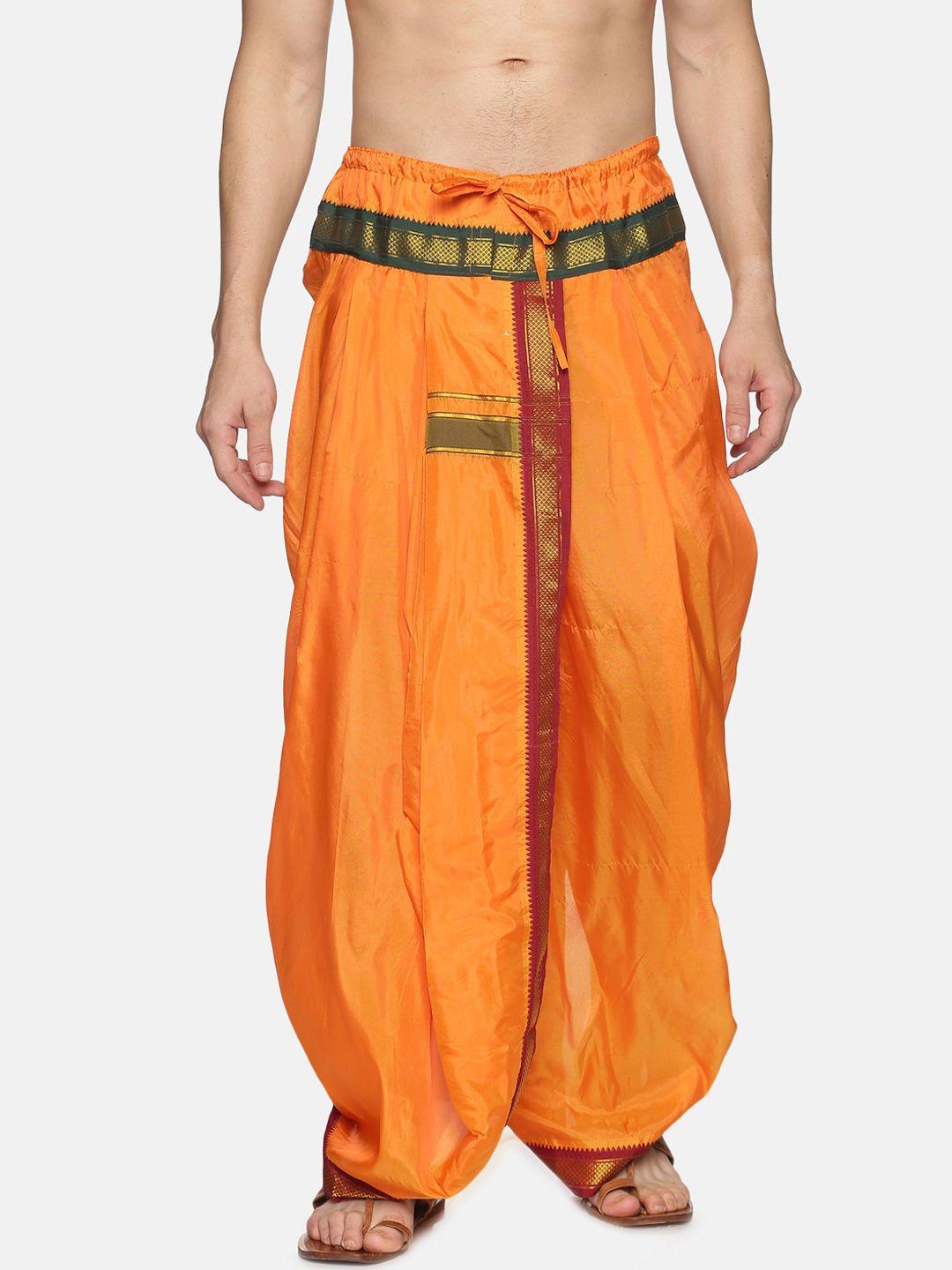 sethukrishna men orange & green solid readymade dhoti pant