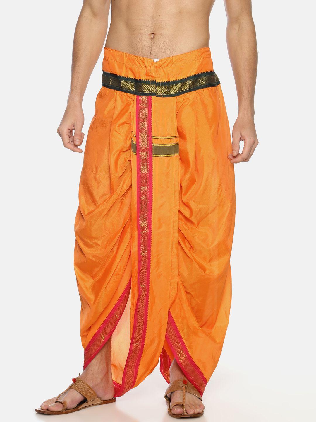 sethukrishna men orange solid readymade dhoti pant