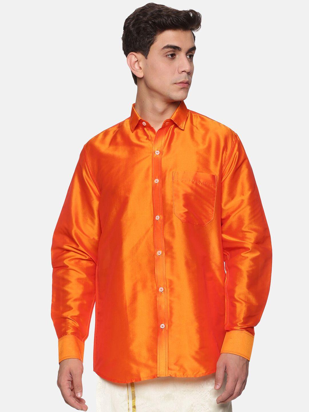 sethukrishna men orange standard casual shirt