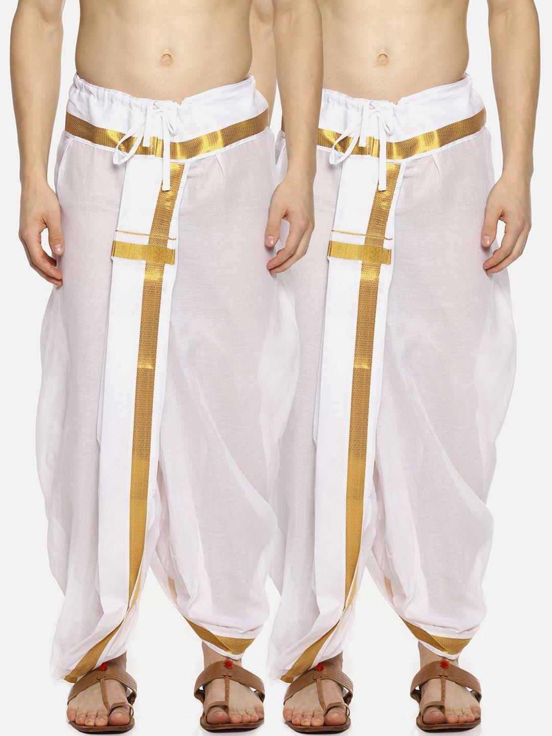 sethukrishna men pack of 2 white solid cotton readymade dhoti pants