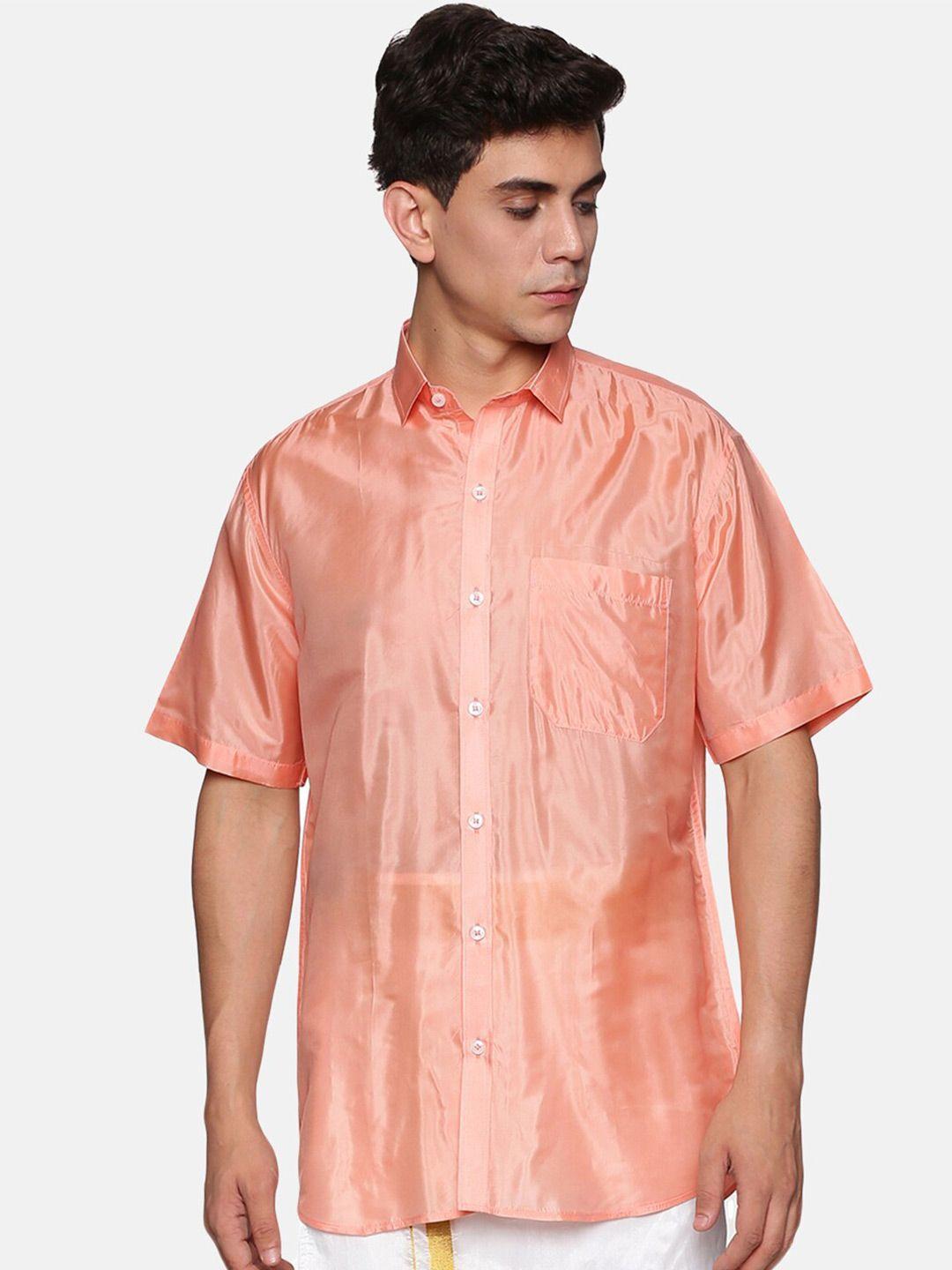 sethukrishna men peach-coloured standard casual shirt