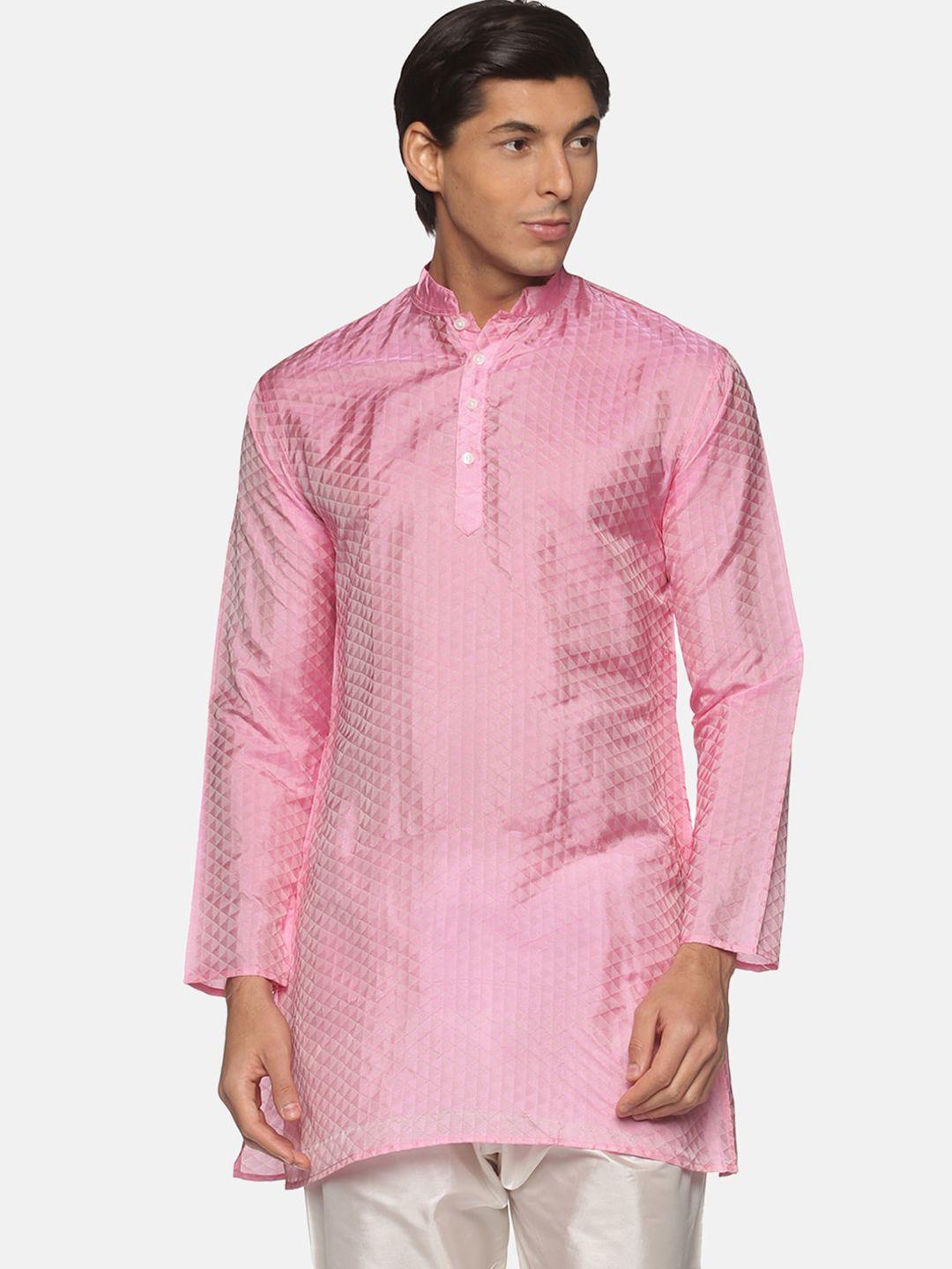 sethukrishna men pink woven design kurta