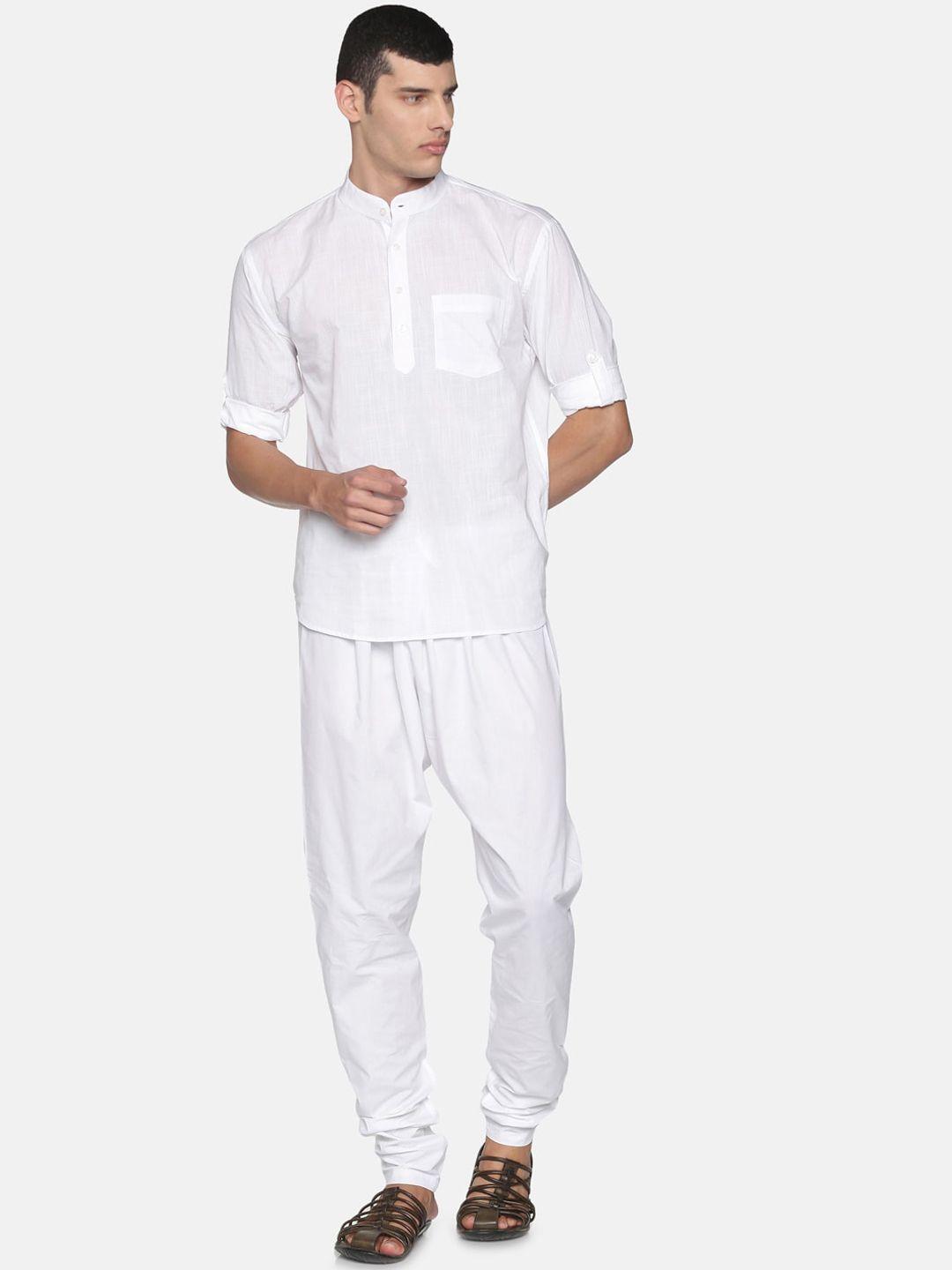 sethukrishna men white regular pure cotton kurta with pyjamas