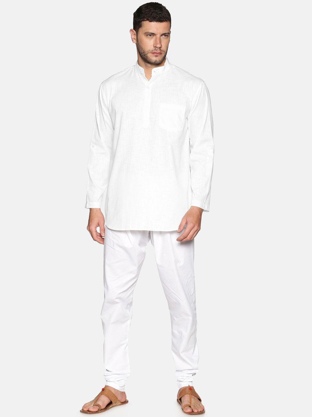 sethukrishna men white solid kurta with pyjamas