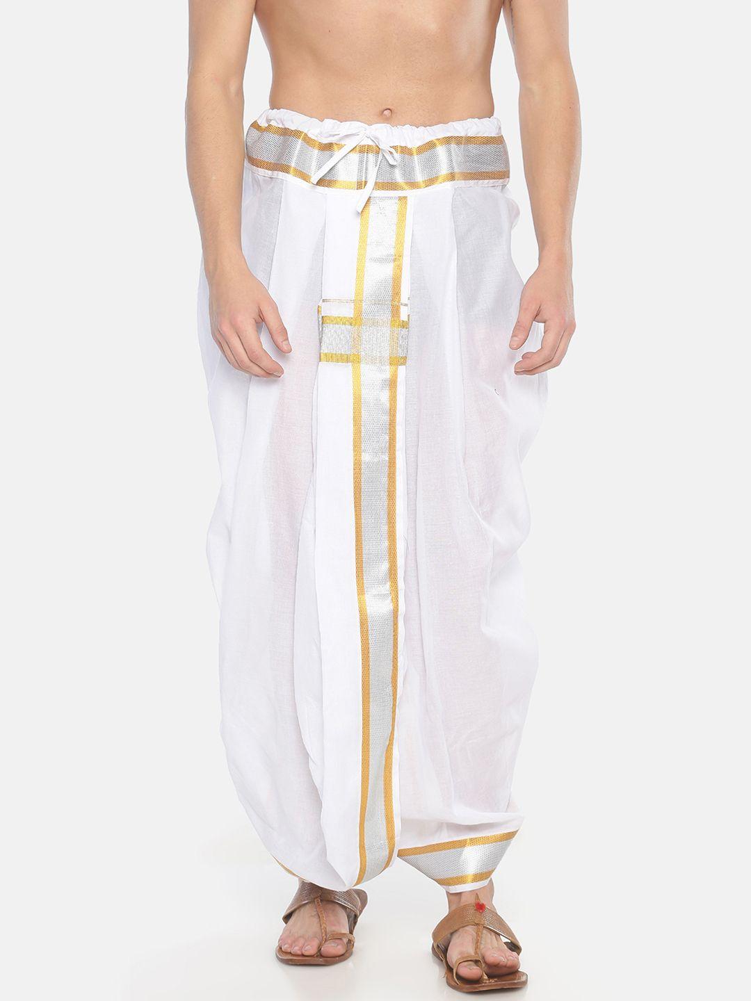 sethukrishna men white solid pocket dhoti pant