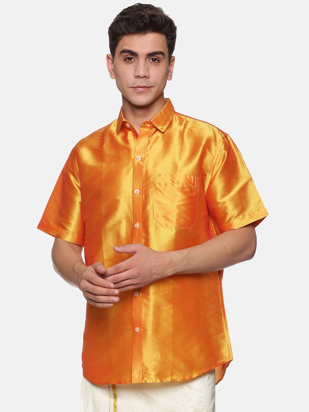 sethukrishna men yellow silk standard shirt