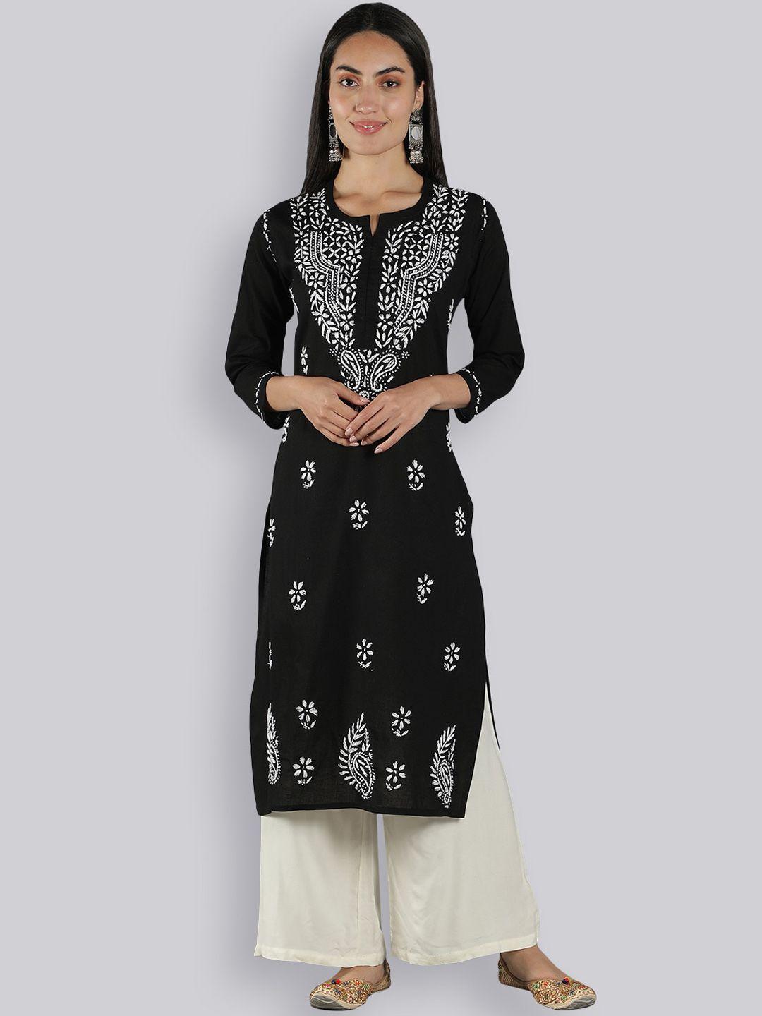 seva chikan ethnic motifs lucknowi chikankari embroidered regular cotton kurta