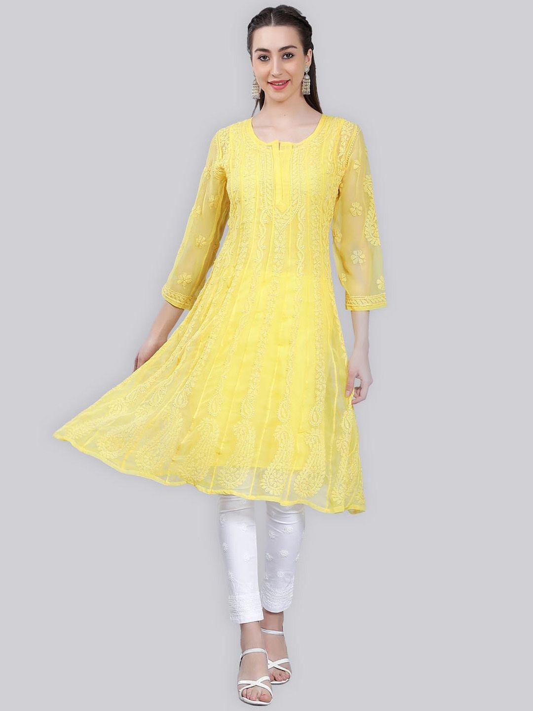 seva chikan ethnic motifs embroidered chikankari a-line kurta