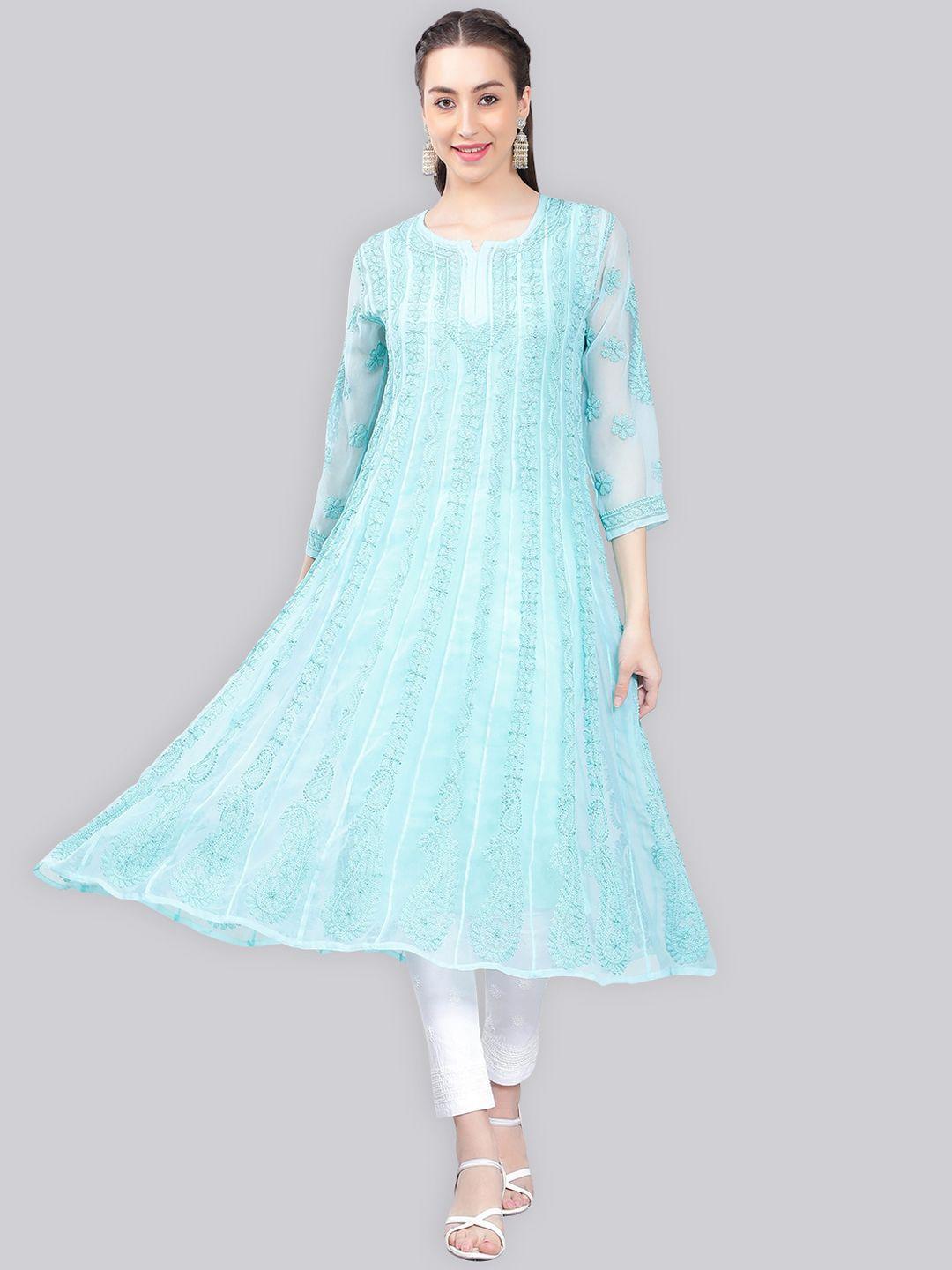 seva chikan ethnic motifs embroidered chikankari a-line kurta