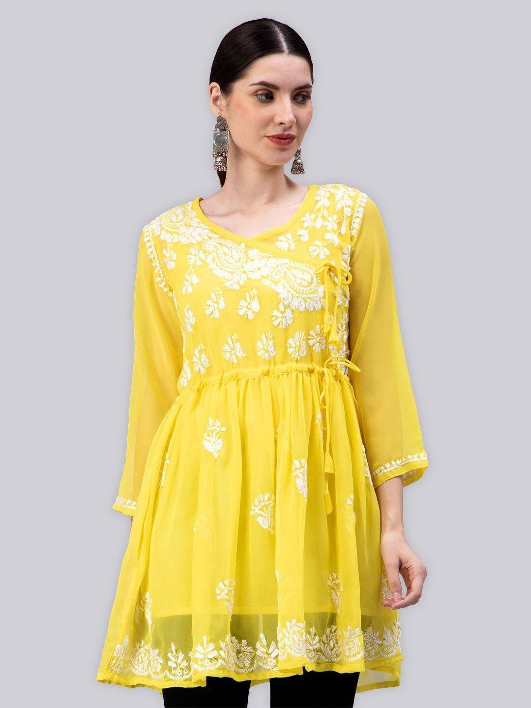 seva chikan ethnic motifs embroidered chikankari angrakha a line kurti